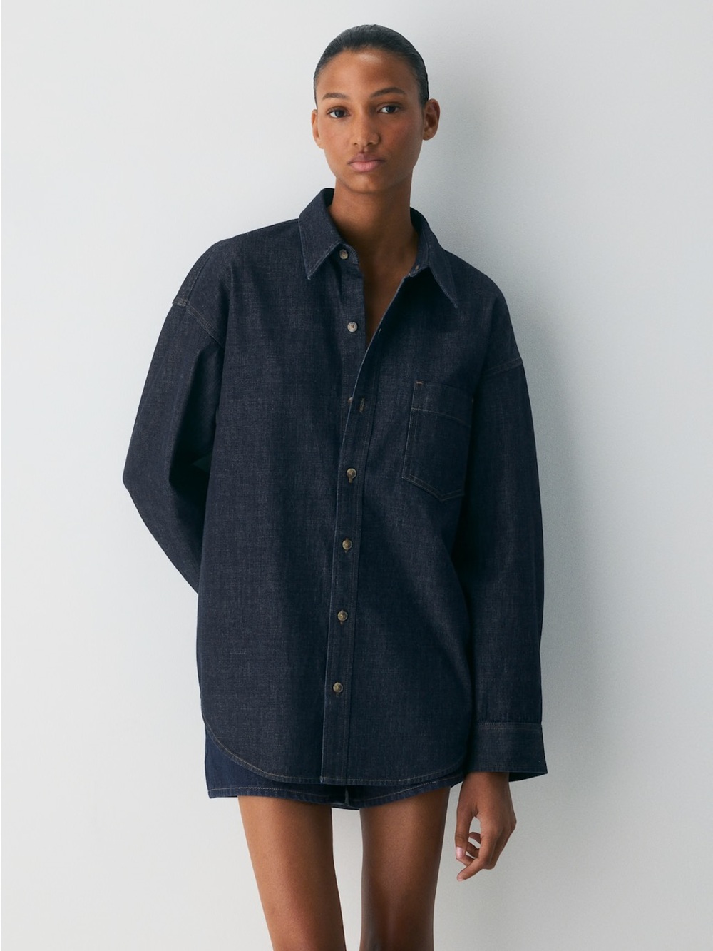 Aritzia Denim Forum The 80’s Comfy Denim Shirt, Dark Blue